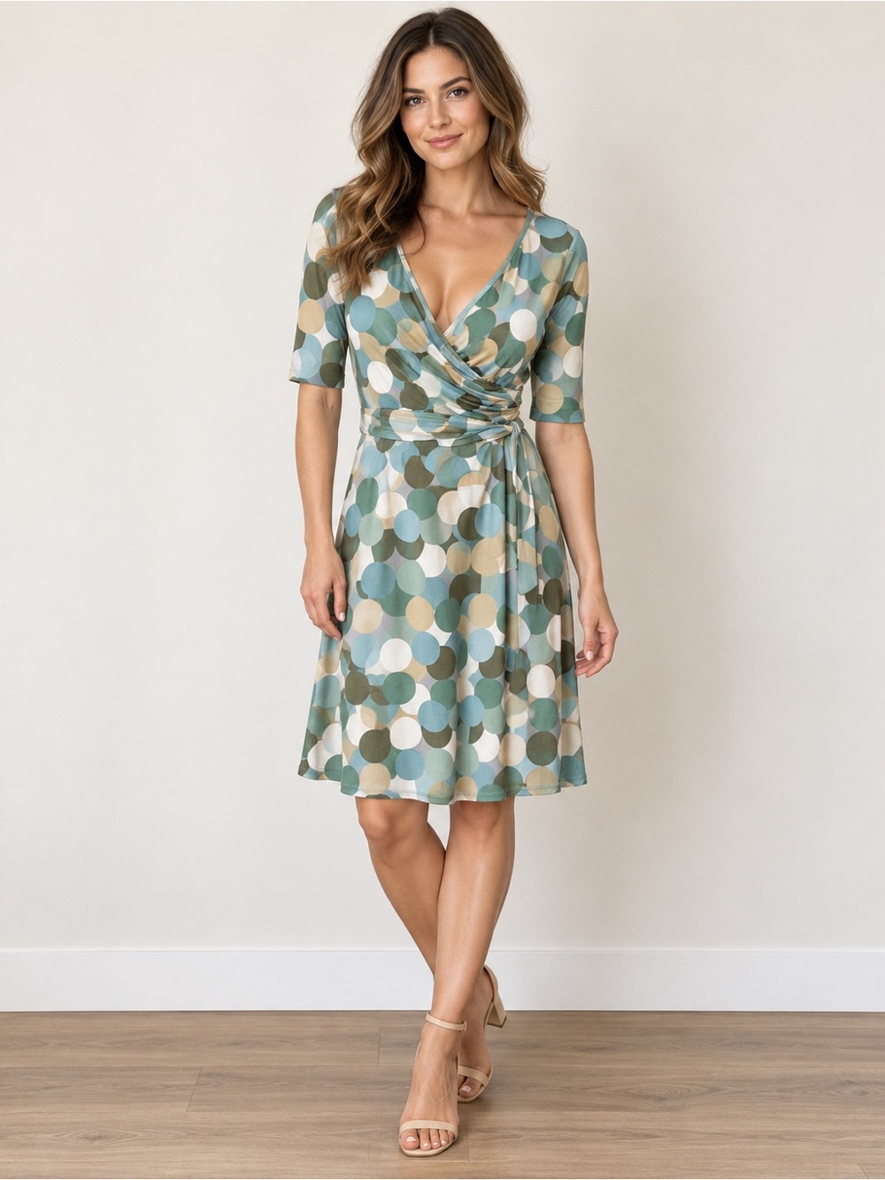 Sinequanone Wrap Front Polka Dot Dress in Sage and Cream Size M Office Brunch